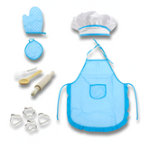 Kids Chef Apron & Play Kitchen Set — Mushroom Chef Hat, Mitt & Cooking Utensils (Role Play Costume Gift)